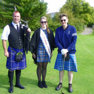 Heather Queen with Gus Noble and Bagpiper